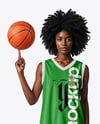 Black Woman with Afro Hairstyle Wearing Full Basketball Kit Mockup