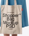 Young Woman with Tote Bag Wearing a Denim Skirt Mockup