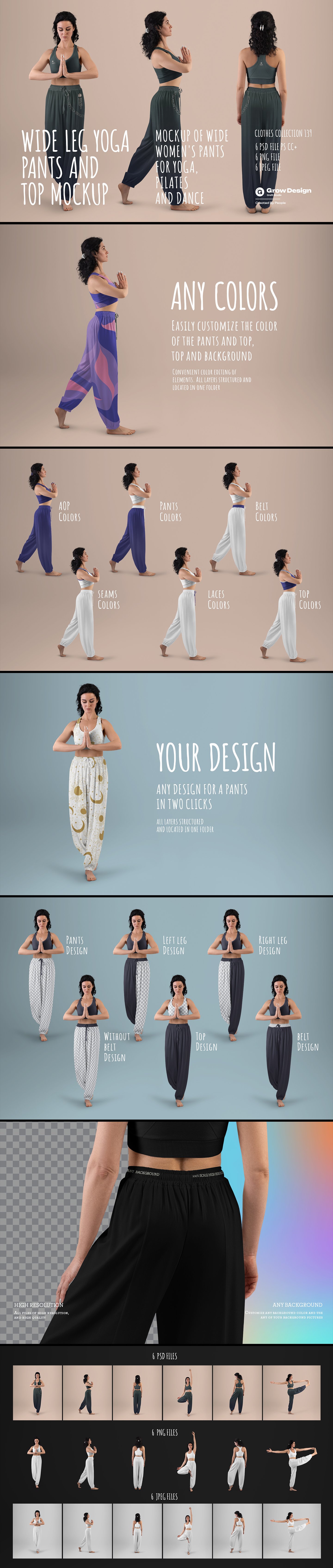 6 Wide Leg Pants Mockups and Top for Yoga and Pilates. vol.03