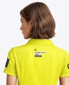 A Woman Wearing a Polo Shirt and Pants Mockup
