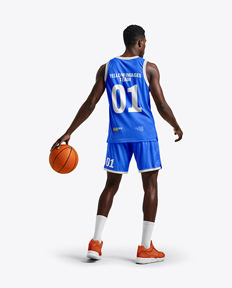 Black Man Wearing Full Basketball Kit Mockup - Baseball+Sleeveless+Shirt+Back+View+Jersey+Mockup+PSD+File+...