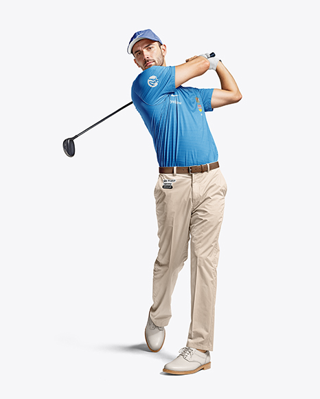 Man Wearing Golf Shirt and Chinos Mockup - Trousers mockup