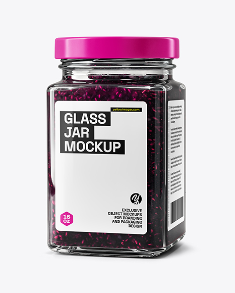 Square Glass Jar with Blueberry Jam Mockup - Jam jar mockup