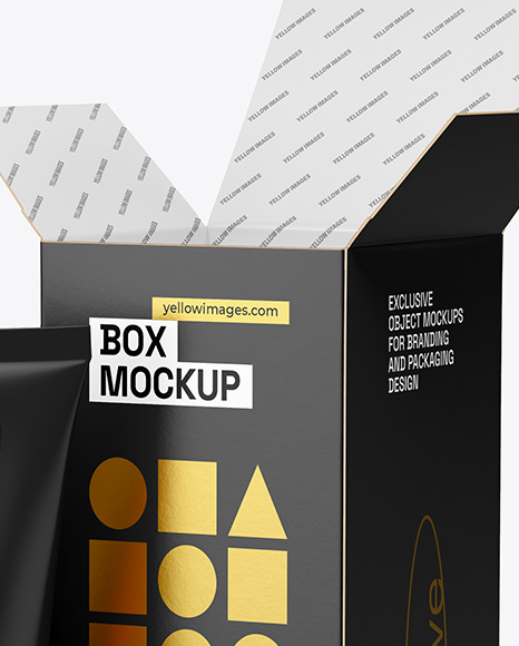 Opened Box With Cosmetic Tube Mockup