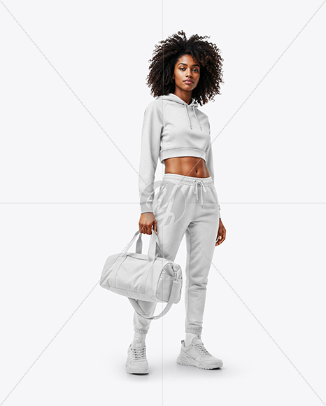 Woman Wearing Cropped Hoodie & Sweatpants Mockup