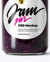 Clear Glass Jar with Blueberry Jam Mockup