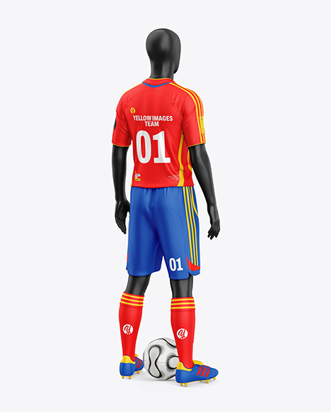 Full Soccer Kit w/ Mannequin Mockup - Back Half Side View