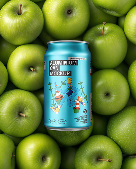 12oz Drink Can on a Stack of Green Apples Mockup