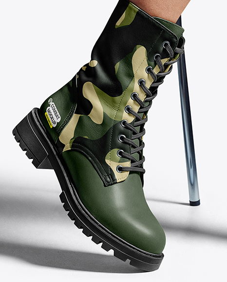 Combat Boots on Women's Legs with Dress Mockup