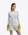 Female Soccer Goalkeeper Wearing Long Sleeve Jersey and Shorts Mockup