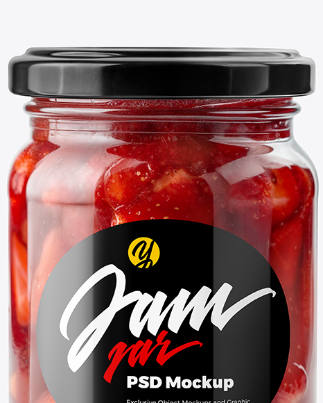Clear Glass Jar with Strawberry Jam Mockup