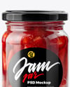 Clear Glass Jar with Strawberry Jam Mockup