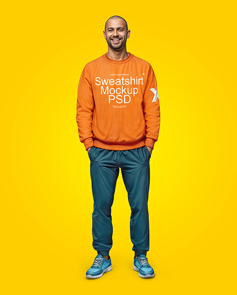 Man Wearing a Sweatshirt and Pants Mockup