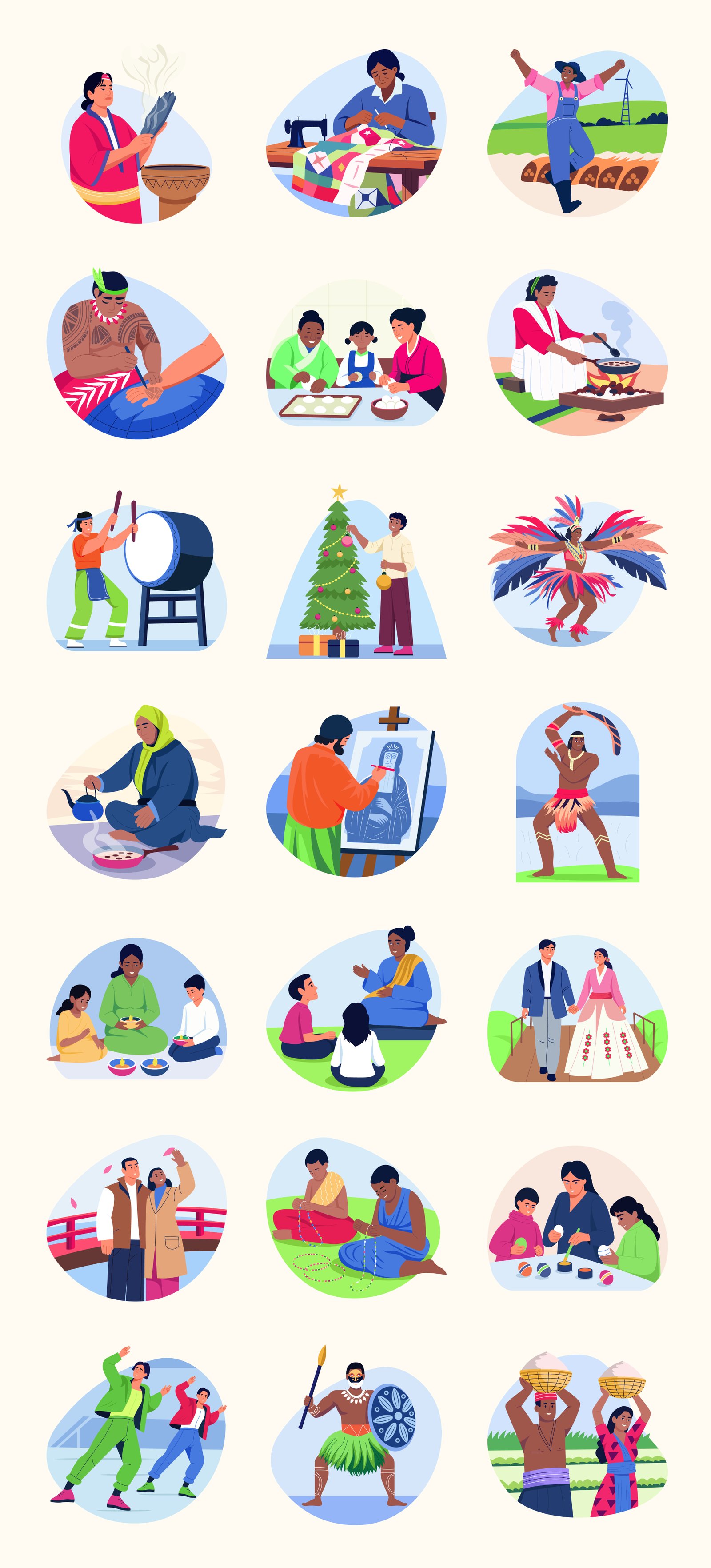 Culture and Festival Art Illustration Set
