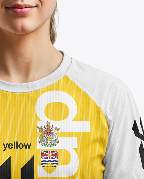 Woman Wearing Raglan Soccer Jersey and Shorts Mockup