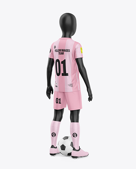Kids Soccer Kit w/ Mannequin Mockup - Back Half Side View