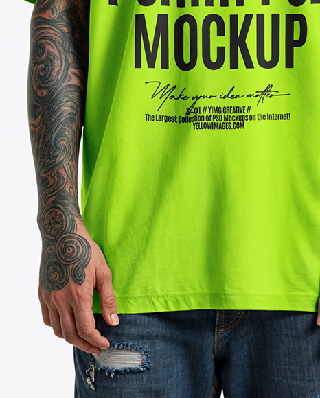 Man with Tattoo and Mohawk Hairstyle Wearing T-shirt Mockup