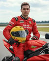 Man Wearing Moto Racing Kit on Sport Bike Mockup