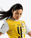 Woman Wearing Soccer Jersey and Shorts Mockup