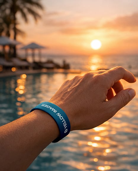 Silicone Wristband on Man's Hand Mockup