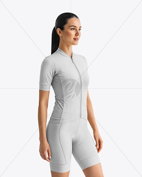 Woman Wearing Cycling Jersey and Bib Shorts Mockup