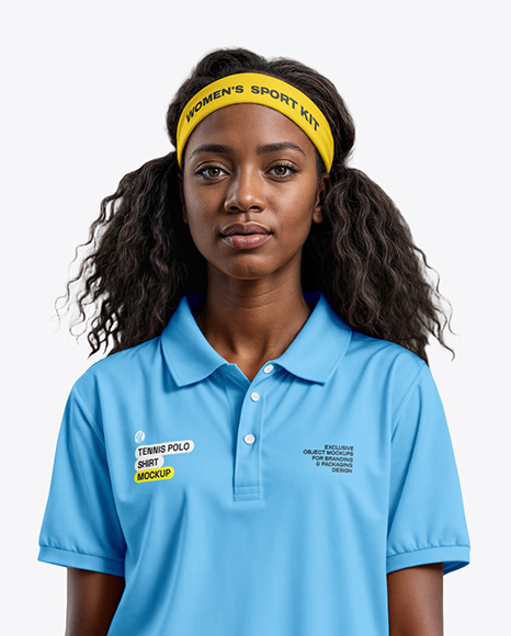 Young Black Woman Wearing Tennis Polo Shirt and Shorts Mockup