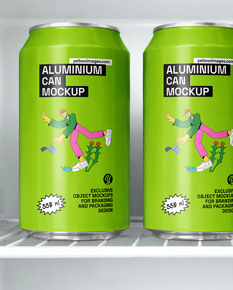 Aluminium Cans in Fridge Mockup