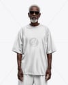 Elderly Afro-American Man Wearing Oversized T-Shirt & Sweatpants Mockup