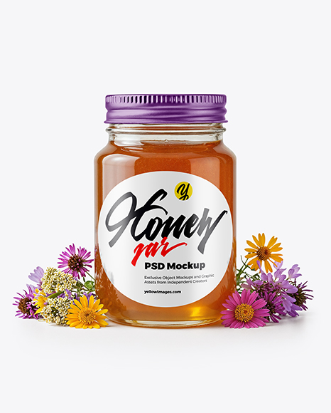 Glass Jar with Wildflower Honey Mockup - Realistic mockups