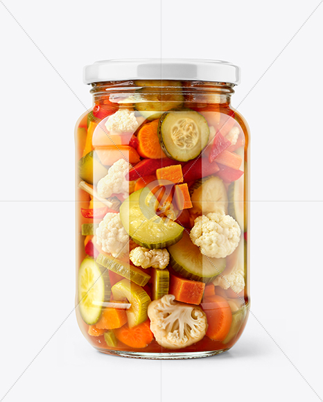Glass Jar with Giardiniera Pickled Vegetables Mockup