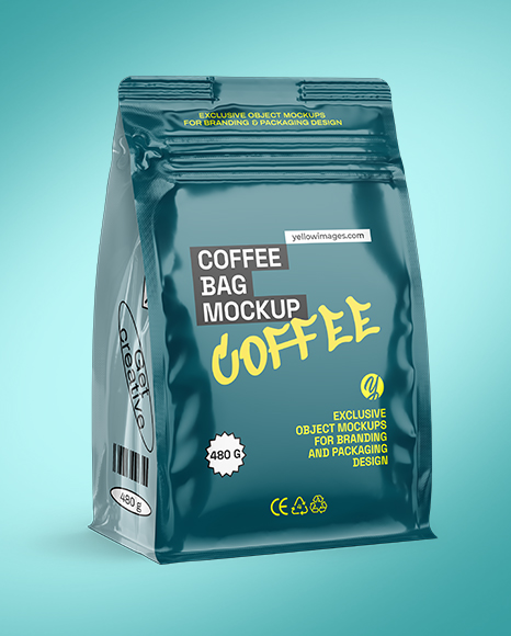 Glossy Coffee Bag Mockup - Half Side view