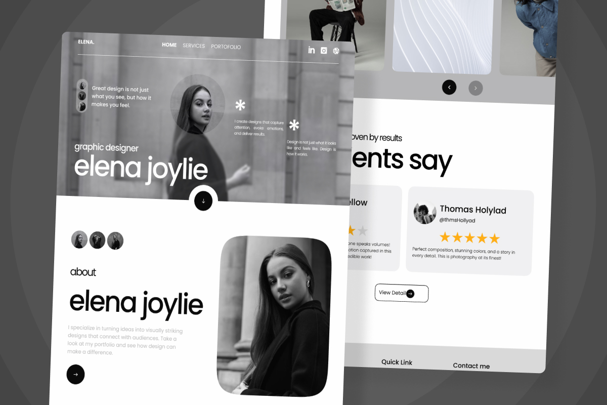Elena Joylie - Contemporary Portfolio Landing Page for Designers