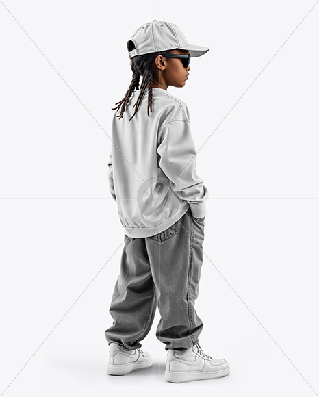 Black Boy with Braids Wearing Sweatshirt and Baseball Cap Mockup