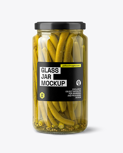 Clear Glass Jar with Pickled Green Beans Mockup - Glass can mockup