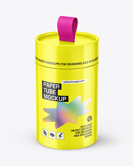 Glossy Paper Tube with Pull Tab Mockup - Cylindrical box mockup