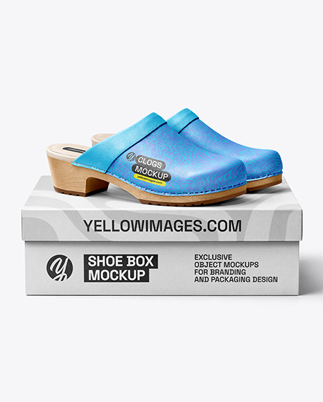 Pair of Clogs with Shoe Box Mockup