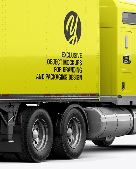 Truck Semi Trailer Mockup - Back Half Side View