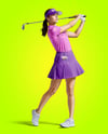 Woman Wearing Golf Shirt and Skirt Mockup