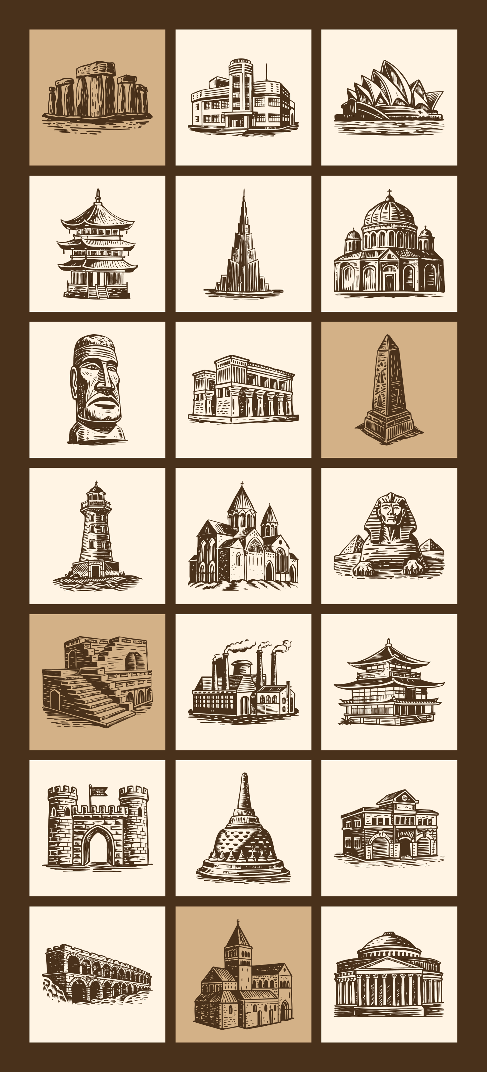 Vintage Building Illustration Set