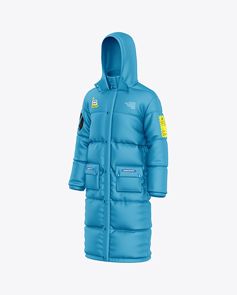 Men's Long Hooded Down Jacket Mockup - Half Side View
