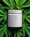 Plastic Supplements Jar on a Hemp Leaves Mockup