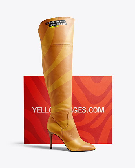 Women's Over-The-Knee Boots with Shoe Box Mockup