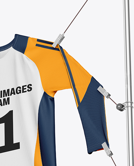 Training Long Sleeve Jersey Hanging on a Hooked Frame Mockup