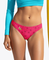 Woman Wearing Long Sleeve Rashguard and Bikini Bottom Holding Surfboard Mockup