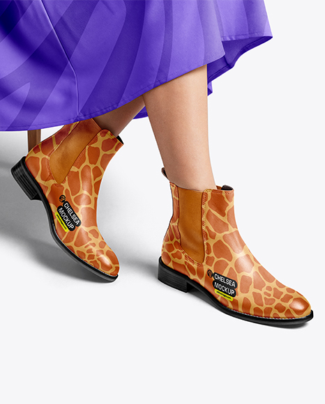 Chelsea Boots on Woman's Legs with Skirt Mockup