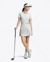 Woman Wearing Golf Shirt and Skirt Mockup