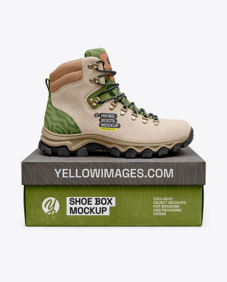 Hiking Boot on Shoe Box Mockup