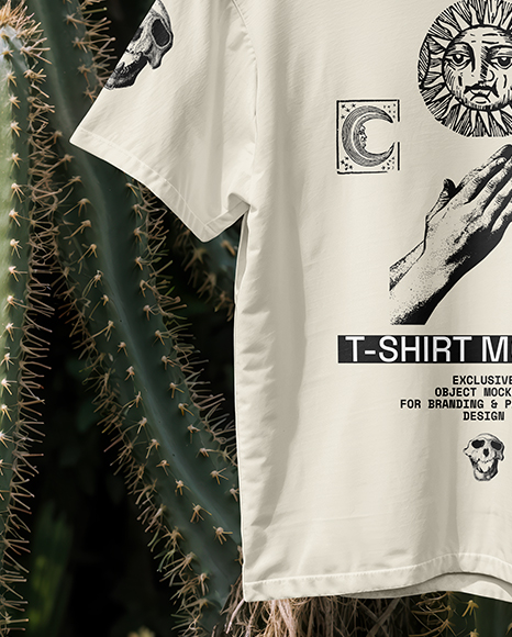 T-Shirt with Hanger on Cactus Background Mockup
