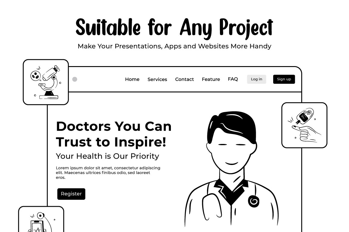 Medical hand-drawn icons