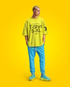 Man Wearing an Oversize T-shirt and Sweatpants Mockup
